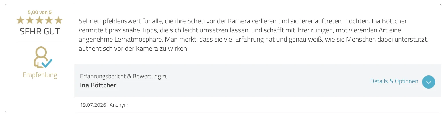 ProvenExpert-Bewertung zu Ina Böttcher – 5,00 von 5, Empfehlung